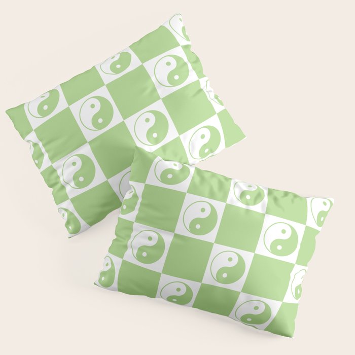 Yin Yang Checker in Green and White Pillow Sham Gallery Image 3