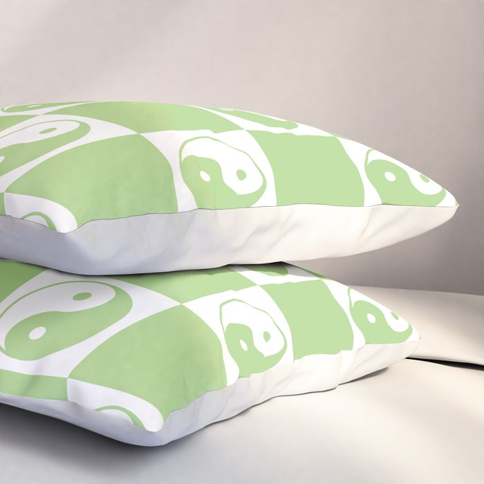 Yin Yang Checker in Green and White Pillow Sham Gallery Image 3