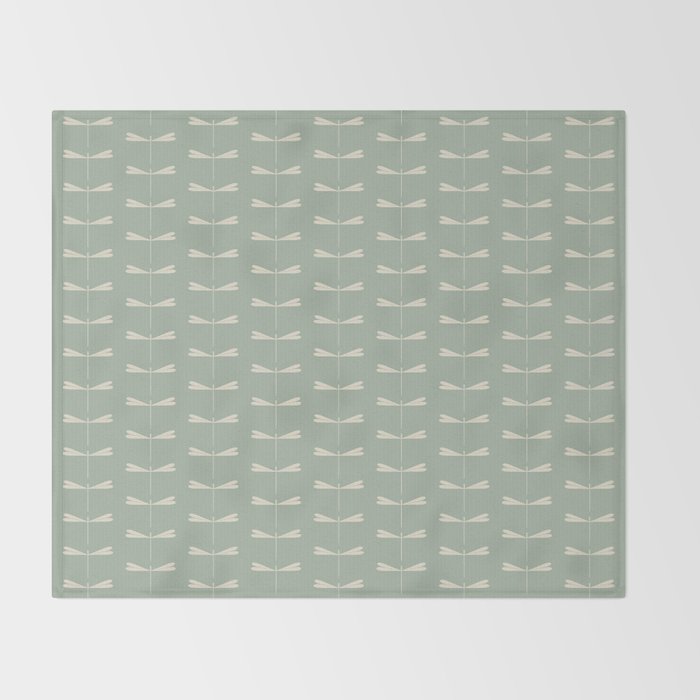 Dragonfly Pattern V Sage Green Throw Blanket Gallery Image 2