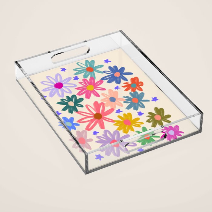 Bright Flowers and Stars Acrylic Tray Gallery Image 1