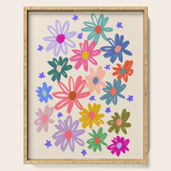 Bright Flowers and Stars Serving Tray Gallery Image 1