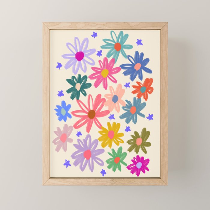 Bright Flowers and Stars Mini Art Print Gallery Image 1
