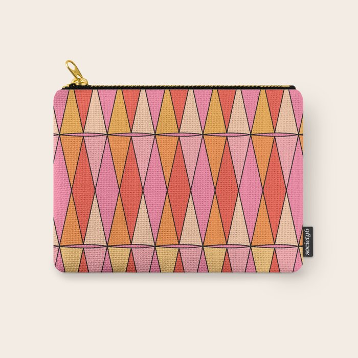 Retro Harlequin Colorful Mid Century Geometric Pattern Pink Orange Yellow Carry All Pouch Gallery Image 1