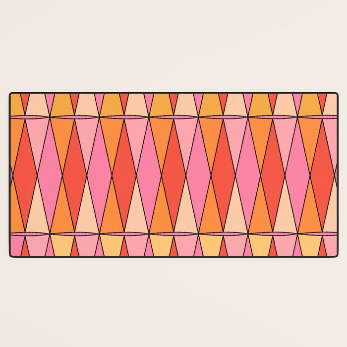 Retro Harlequin Colorful Mid Century Geometric Pattern Pink Orange Yellow Desk Mat Gallery Image 3
