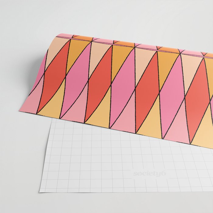 Retro Harlequin Colorful Mid Century Geometric Pattern Pink Orange Yellow Wrapping Paper Gallery Image 2