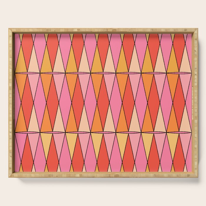 Retro Harlequin Colorful Mid Century Geometric Pattern Pink Orange Yellow Serving Tray Gallery Image 1