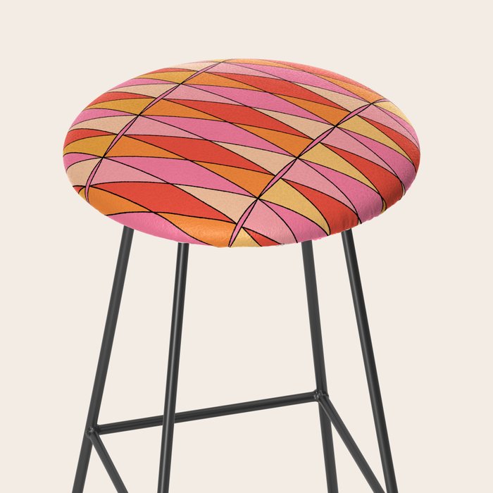 Retro Harlequin Colorful Mid Century Geometric Pattern Pink Orange Yellow Stool Gallery Image 2
