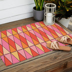 Retro Harlequin Colorful Mid Century Geometric Pattern Pink Orange Yellow Outdoor Rug Gallery Image 2