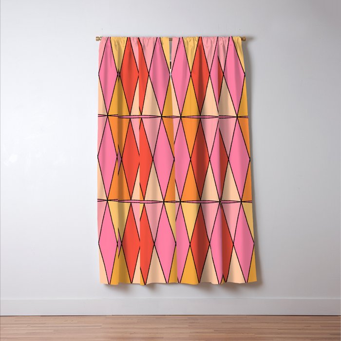 Retro Harlequin Colorful Mid Century Geometric Pattern Pink Orange Yellow Window Curtain Gallery Image 3