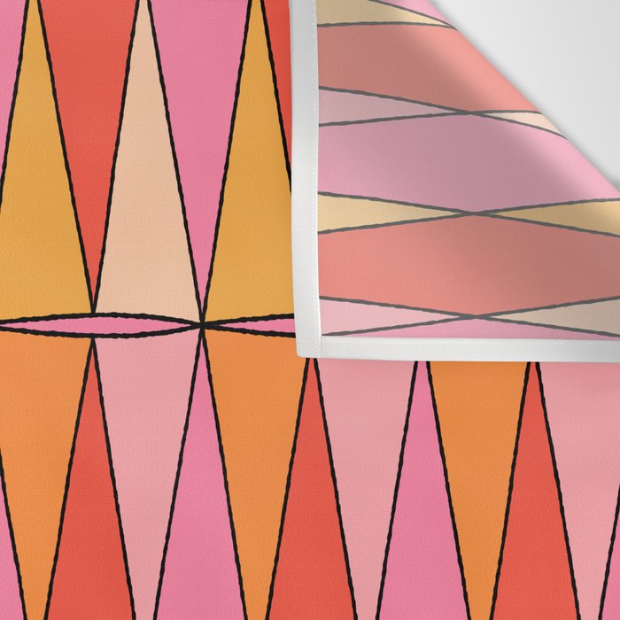 Retro Harlequin Colorful Mid Century Geometric Pattern Pink Orange Yellow Wall Tapestry Gallery Image 3
