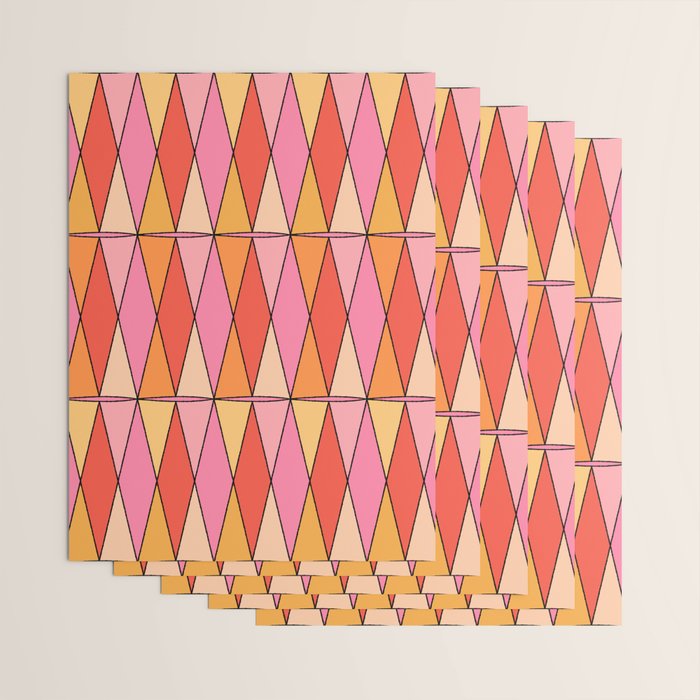 Retro Harlequin Colorful Mid Century Geometric Pattern Pink Orange Yellow Wrapping Paper Gallery Image 3