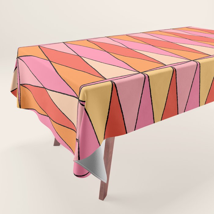 Retro Harlequin Colorful Mid Century Geometric Pattern Pink Orange Yellow Tablecloth Gallery Image 1
