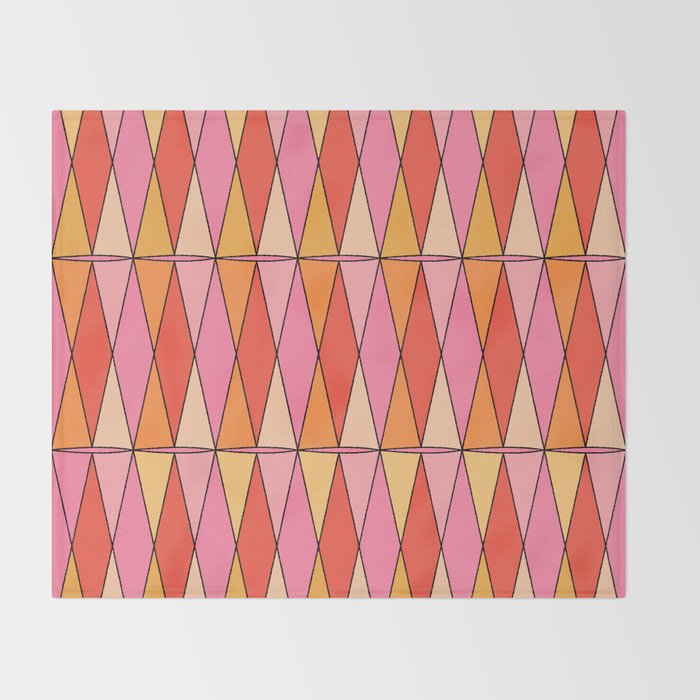 Retro Harlequin Colorful Mid Century Geometric Pattern Pink Orange Yellow Throw Blanket Gallery Image 2