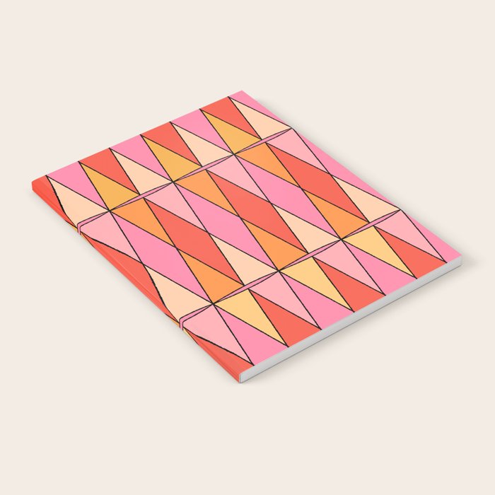 Retro Harlequin Colorful Mid Century Geometric Pattern Pink Orange Yellow Notebook Gallery Image 2