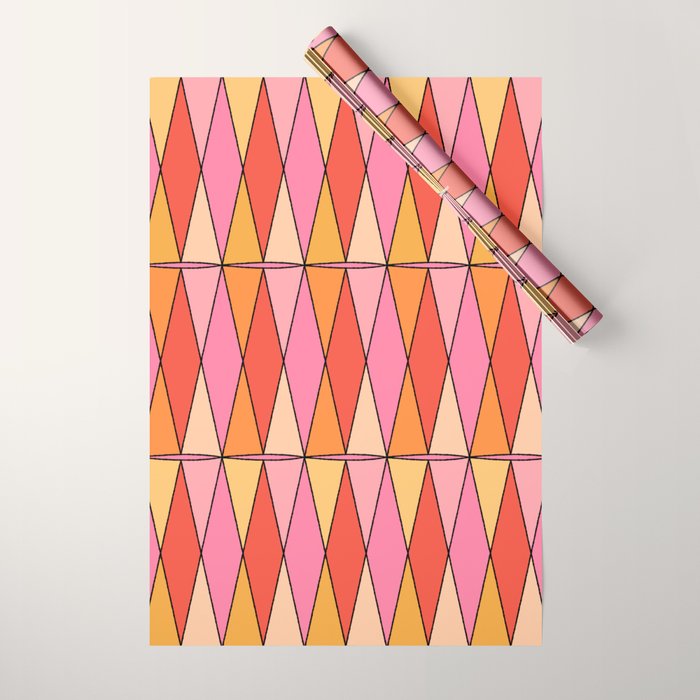 Retro Harlequin Colorful Mid Century Geometric Pattern Pink Orange Yellow Wrapping Paper Gallery Image 1