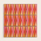Retro Harlequin Colorful Mid Century Geometric Pattern Pink Orange Yellow Wood Wall Art Gallery Image 1