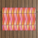 Retro Harlequin Colorful Mid Century Geometric Pattern Pink Orange Yellow Outdoor Rug Gallery Image 1
