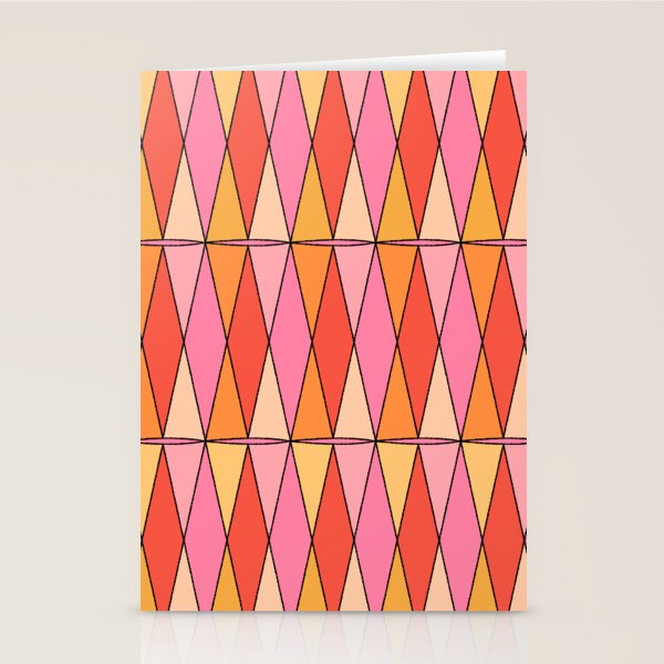 Retro Harlequin Colorful Mid Century Geometric Pattern Pink Orange Yellow Stationery Card Gallery Image 1