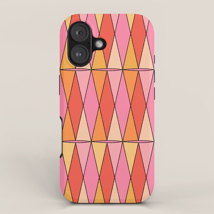 Retro Harlequin Colorful Mid Century Geometric Pattern Pink Orange Yellow iPhone Case Gallery Image 1