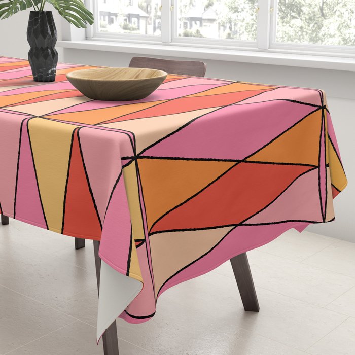 Retro Harlequin Colorful Mid Century Geometric Pattern Pink Orange Yellow Tablecloth Gallery Image 3