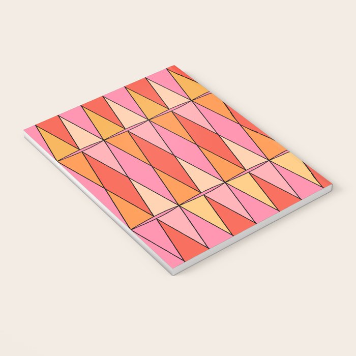 Retro Harlequin Colorful Mid Century Geometric Pattern Pink Orange Yellow Notebook Gallery Image 3