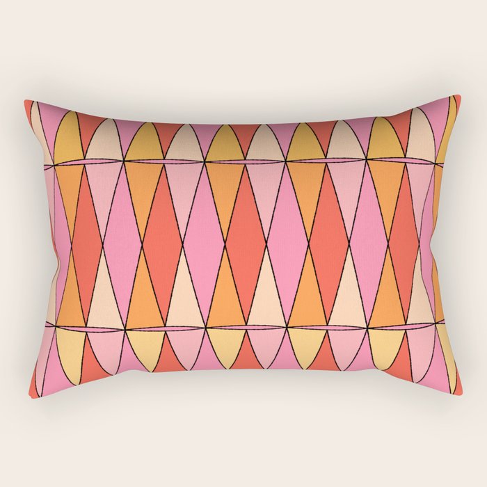 Retro Harlequin Colorful Mid Century Geometric Pattern Pink Orange Yellow Rectangular Pillow Gallery Image 1