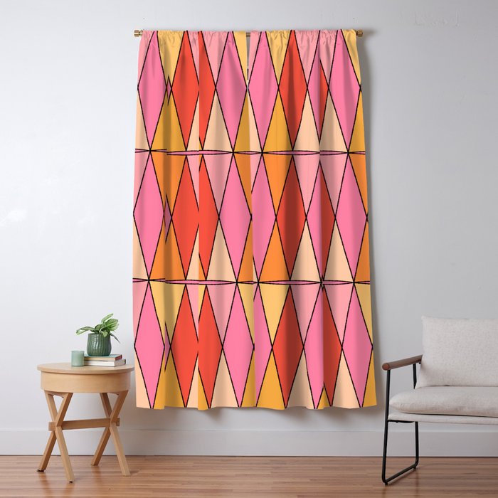 Retro Harlequin Colorful Mid Century Geometric Pattern Pink Orange Yellow Window Curtain Gallery Image 5