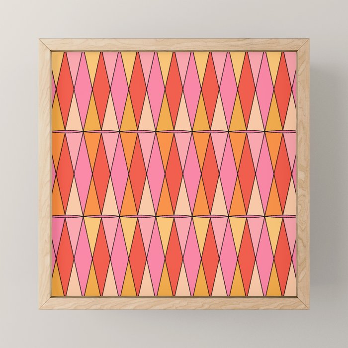Retro Harlequin Colorful Mid Century Geometric Pattern Pink Orange Yellow Mini Art Print Gallery Image 1