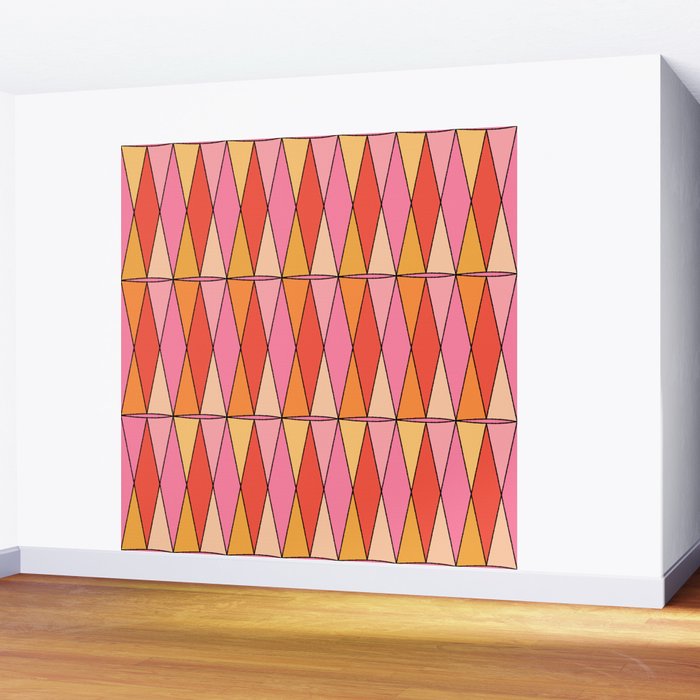 Retro Harlequin Colorful Mid Century Geometric Pattern Pink Orange Yellow Wall Mural Gallery Image 2