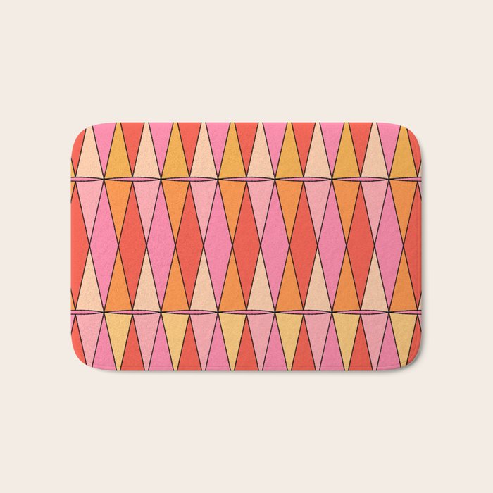 Retro Harlequin Colorful Mid Century Geometric Pattern Pink Orange Yellow Bath Mat Gallery Image 1