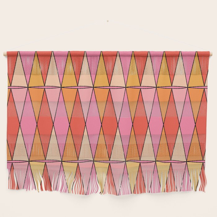 Retro Harlequin Colorful Mid Century Geometric Pattern Pink Orange Yellow Wall Hanging Gallery Image 1