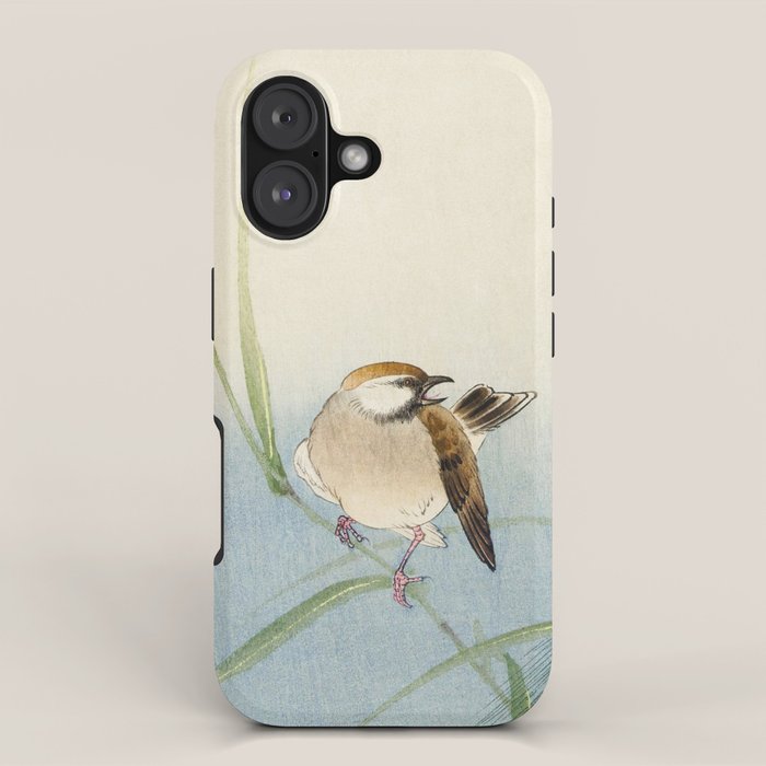 Sparrow and Butterfly  - Vintage Japanese Woodblock Print Art iPhone Case Gallery Image 1