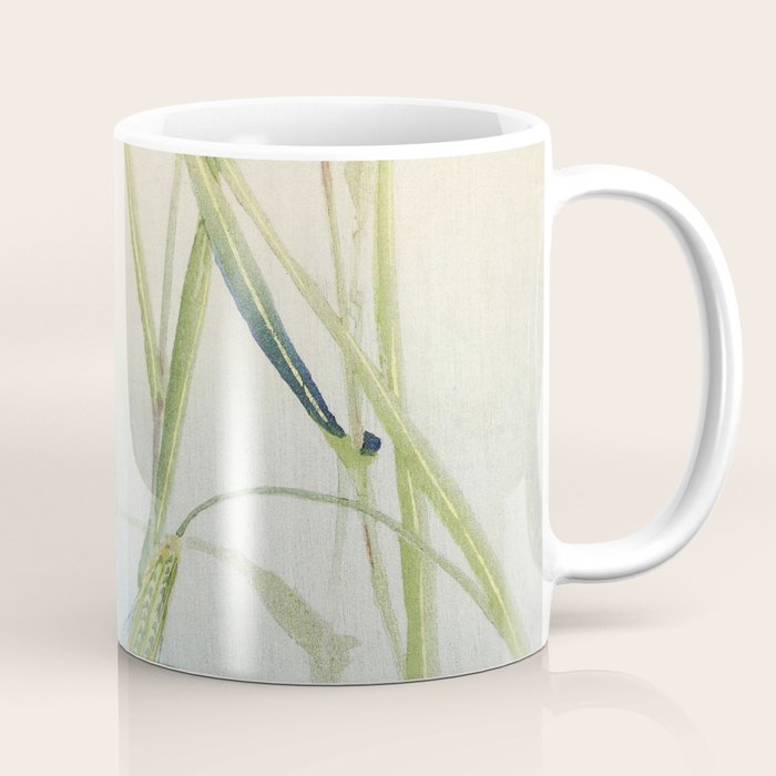 Sparrow and Butterfly  - Vintage Japanese Woodblock Print Art Coffee Mug Gallery Image 1