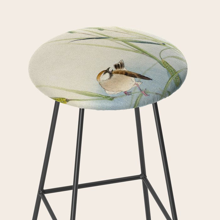 Sparrow and Butterfly  - Vintage Japanese Woodblock Print Art Stool Gallery Image 2