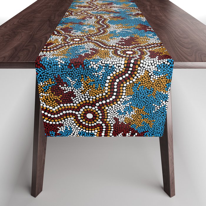 Authentic Aboriginal Art - Wetland Dreaming Table Runner Gallery Image 1