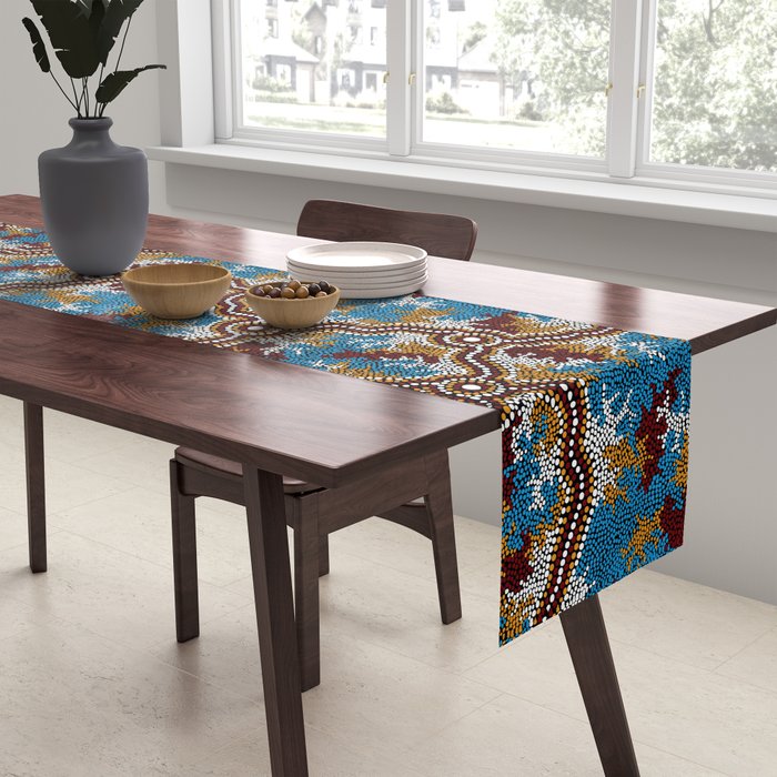 Authentic Aboriginal Art - Wetland Dreaming Table Runner Gallery Image 2