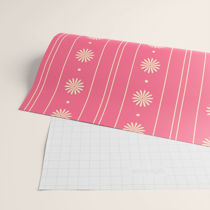 Daisy Stripes Pattern in Pink and Cream Wrapping Paper Gallery Image 2