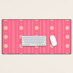 Daisy Stripes Pattern in Pink and Cream Desk Mat Gallery Image 1