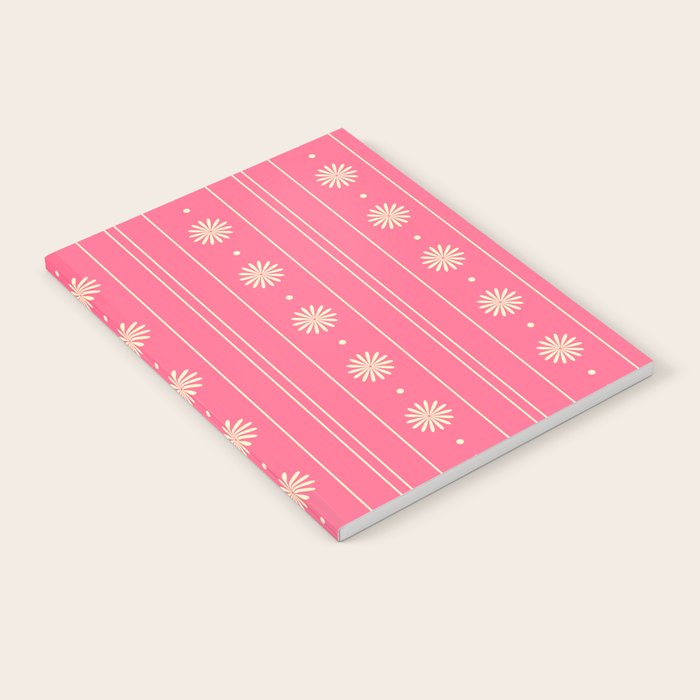 Daisy Stripes Pattern in Pink and Cream Notebook Gallery Image 1