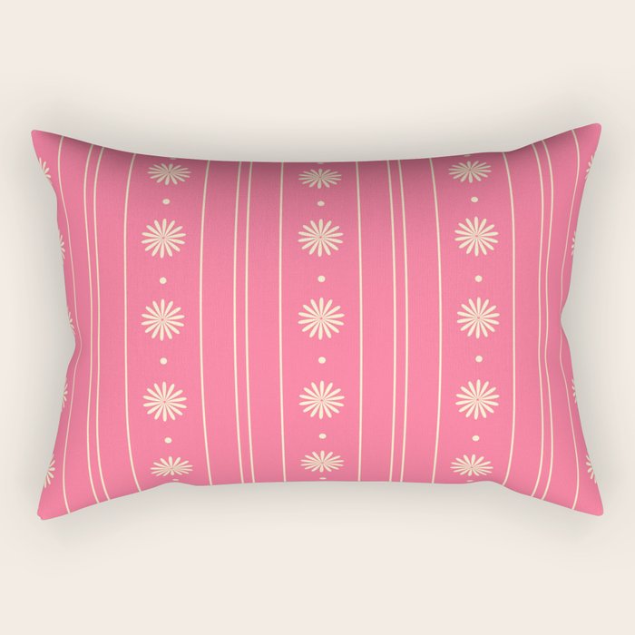 Daisy Stripes Pattern in Pink and Cream Rectangular Pillow Gallery Image 2