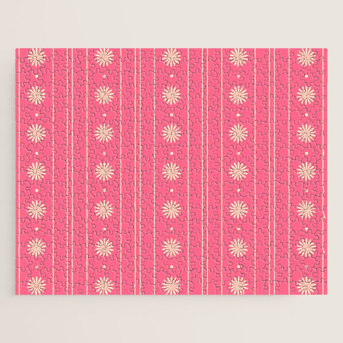 Daisy Stripes Pattern in Pink and Cream Jigsaw Puzzle Gallery Image 1