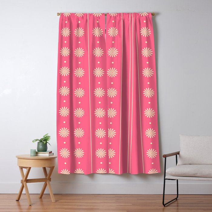 Daisy Stripes Pattern in Pink and Cream Window Curtain Gallery Image 1