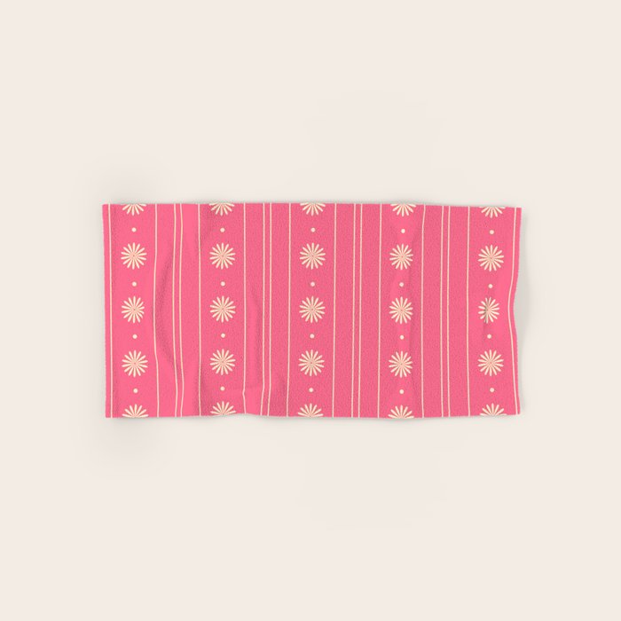 Daisy Stripes Pattern in Pink and Cream Bath Towel Gallery Image 1