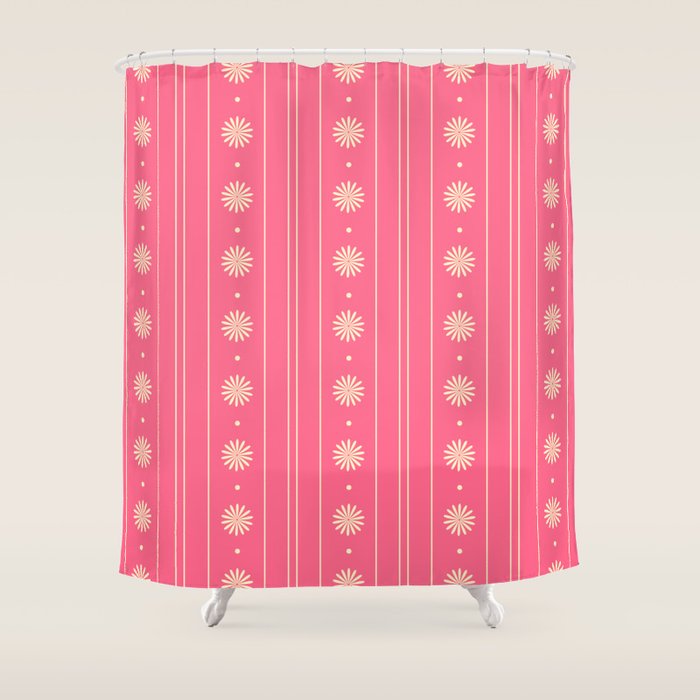 Daisy Stripes Pattern in Pink and Cream Shower Curtain Gallery Image 1