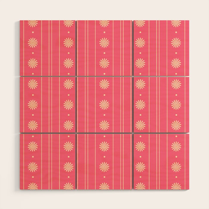 Daisy Stripes Pattern in Pink and Cream Wood Wall Art Gallery Image 1
