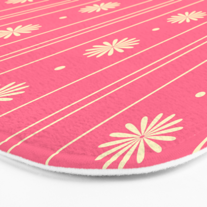 Daisy Stripes Pattern in Pink and Cream Bath Mat Gallery Image 3