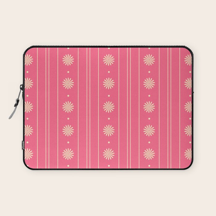 Daisy Stripes Pattern in Pink and Cream Laptop Sleeve Gallery Image 1