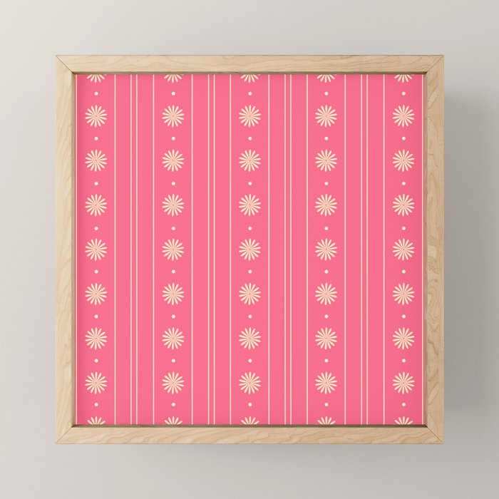 Daisy Stripes Pattern in Pink and Cream Mini Art Print Gallery Image 1