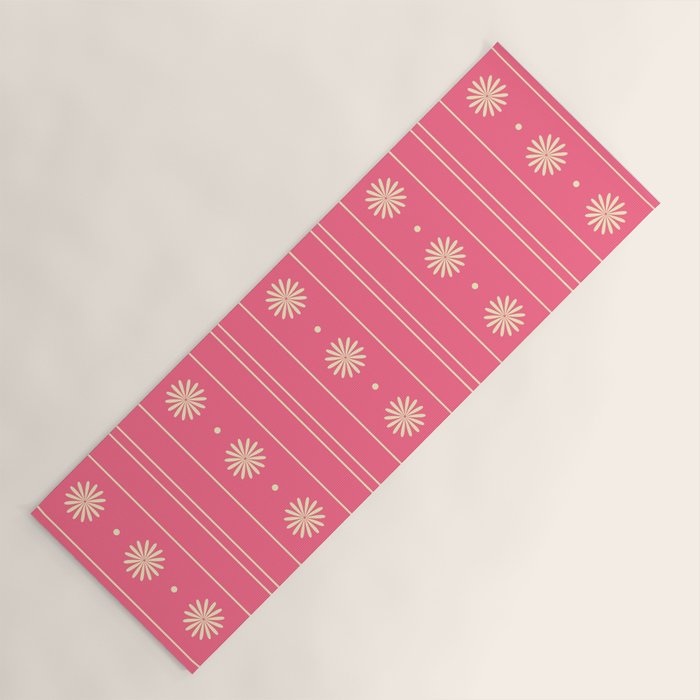 Daisy Stripes Pattern in Pink and Cream Yoga Mat Gallery Image 1