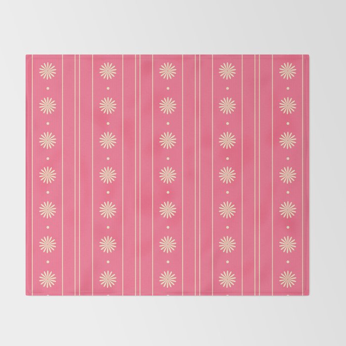 Daisy Stripes Pattern in Pink and Cream Throw Blanket Gallery Image 2